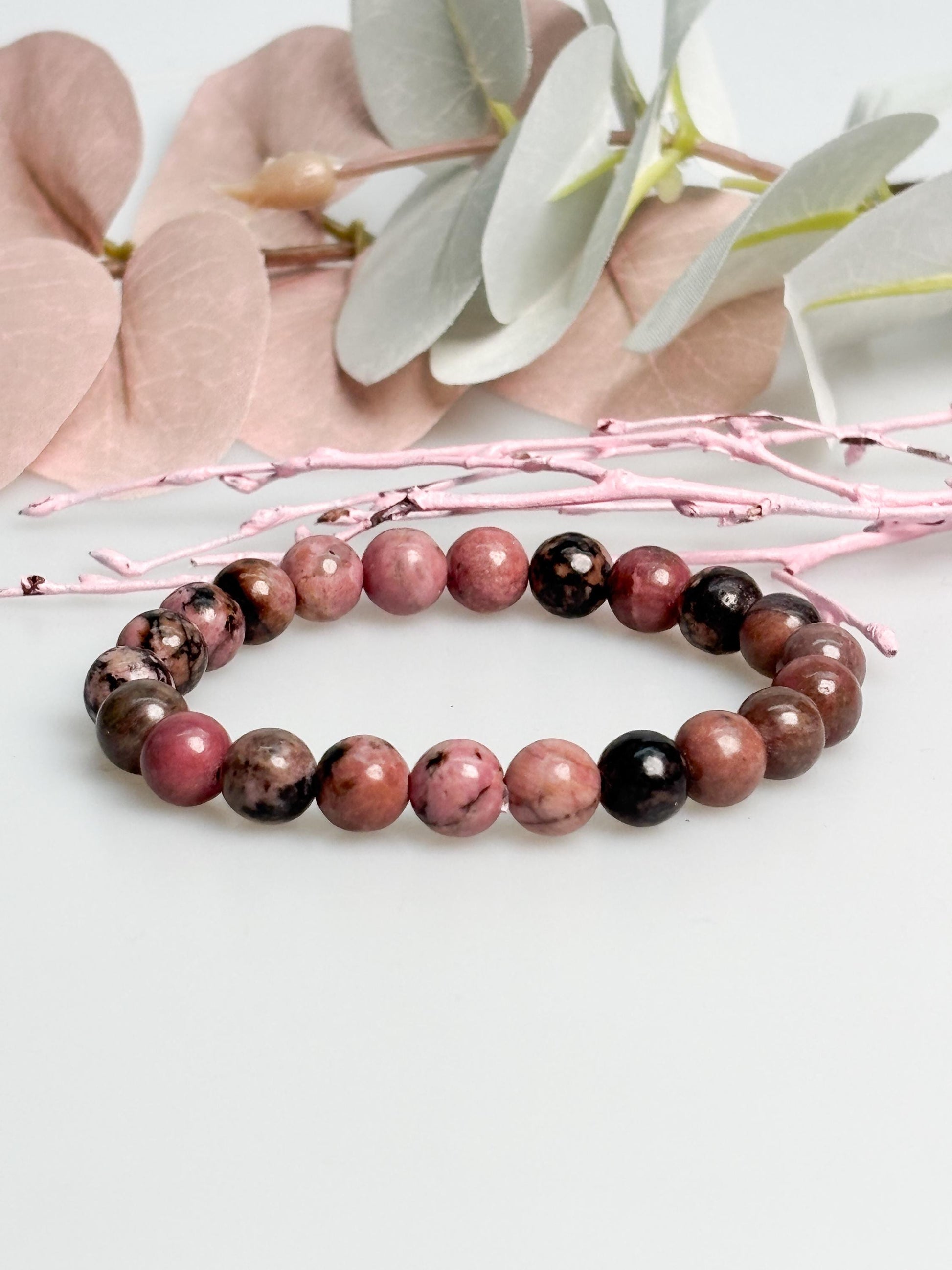 Rhodonit Armband 8mm elastisch aus Naturstein rosa