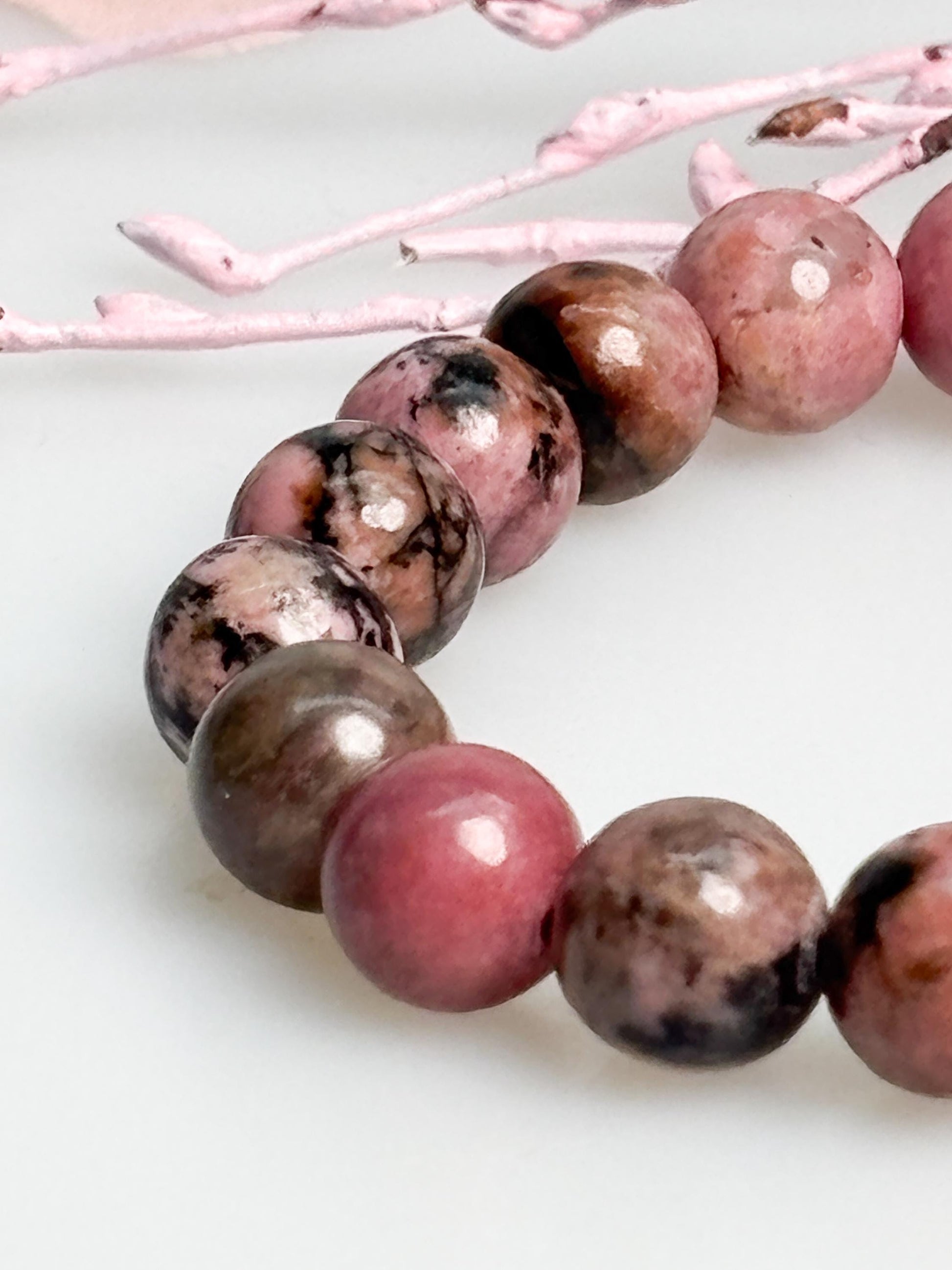 Rhodonit Armband 8mm elastisch aus Naturstein rosa