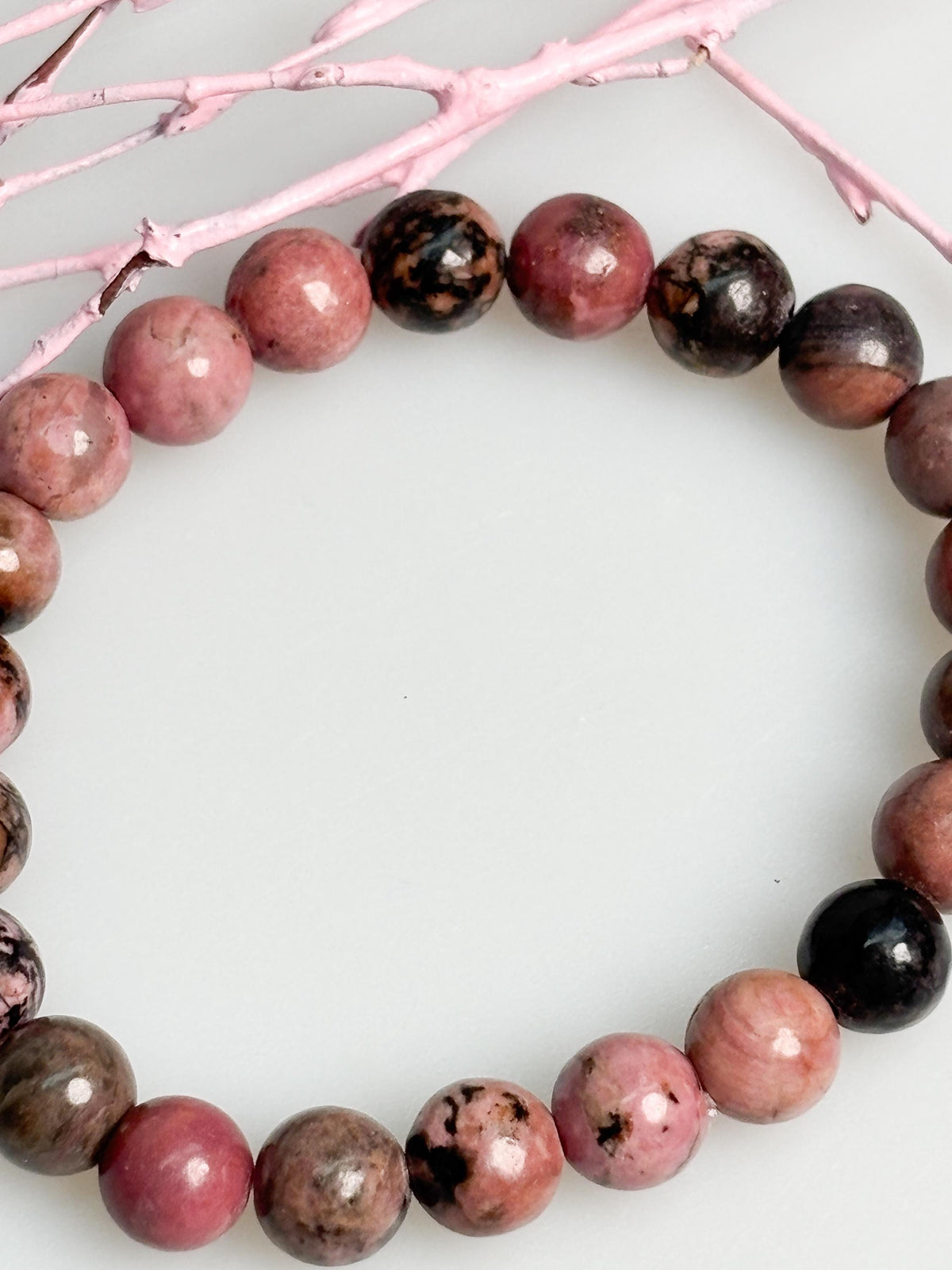 Rhodonit Armband 8mm elastisch aus Naturstein rosa