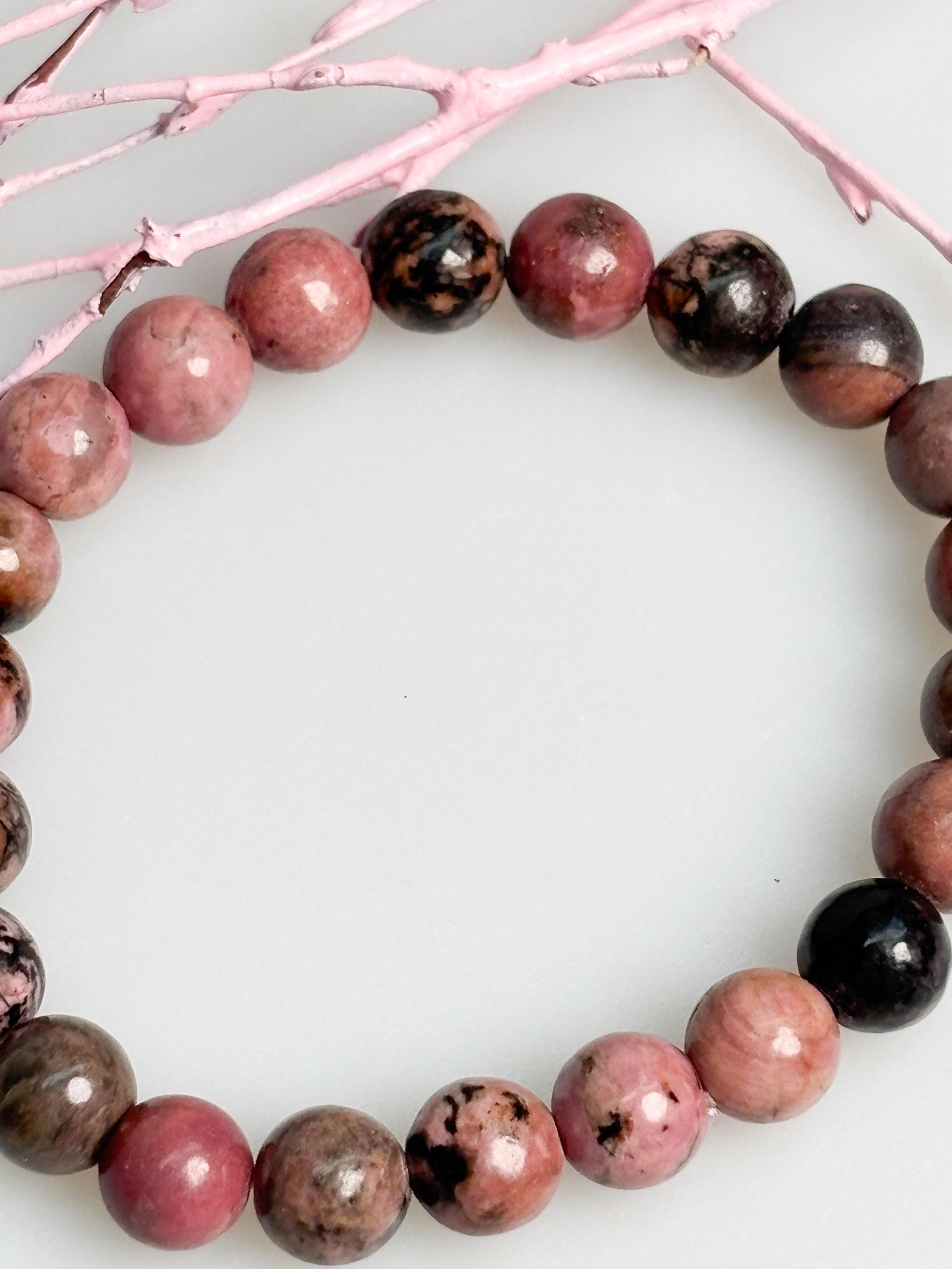 Rhodonit Armband 8mm elastisch aus Naturstein rosa