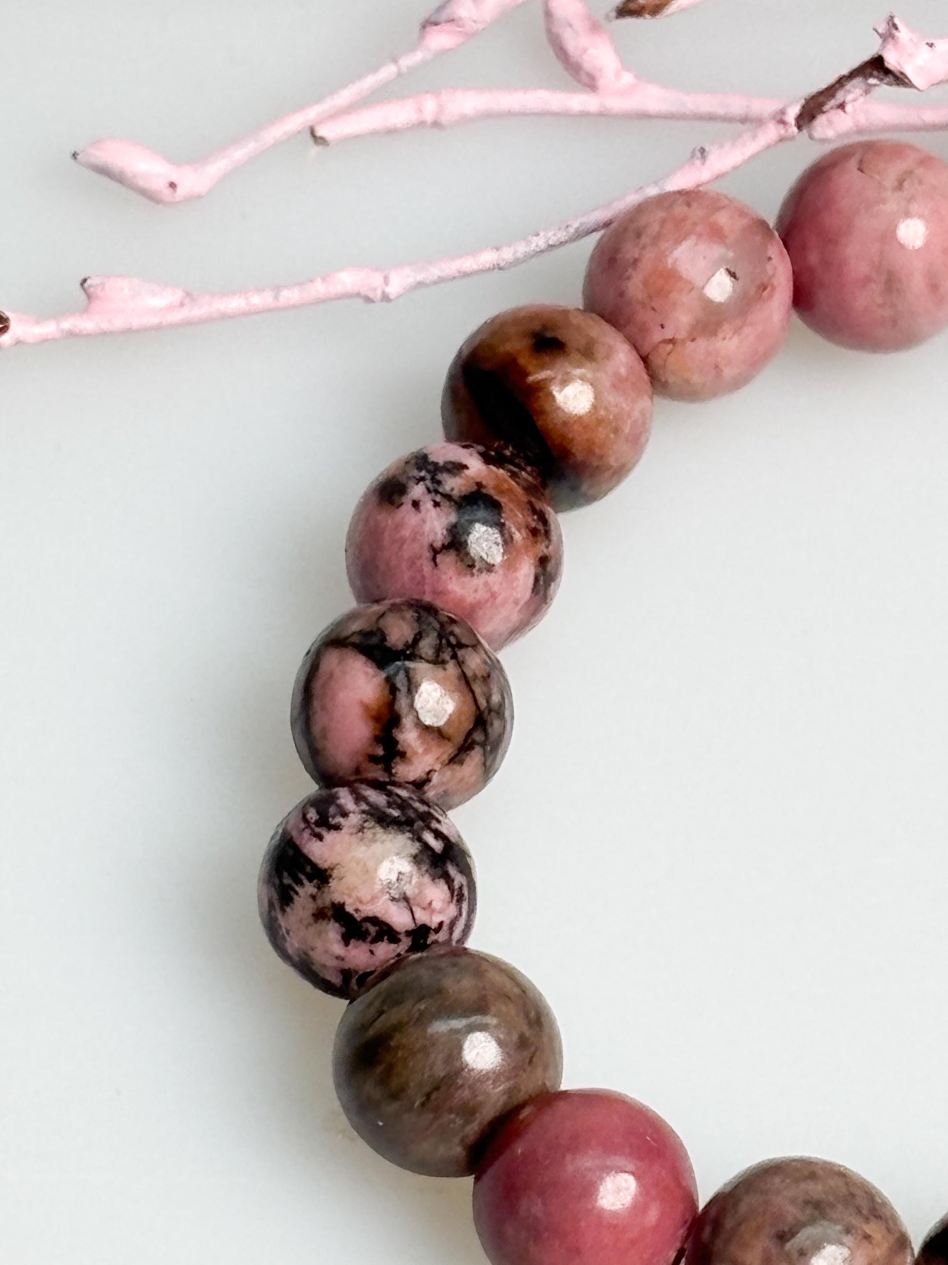 Rhodonit Armband 8mm elastisch aus Naturstein rosa