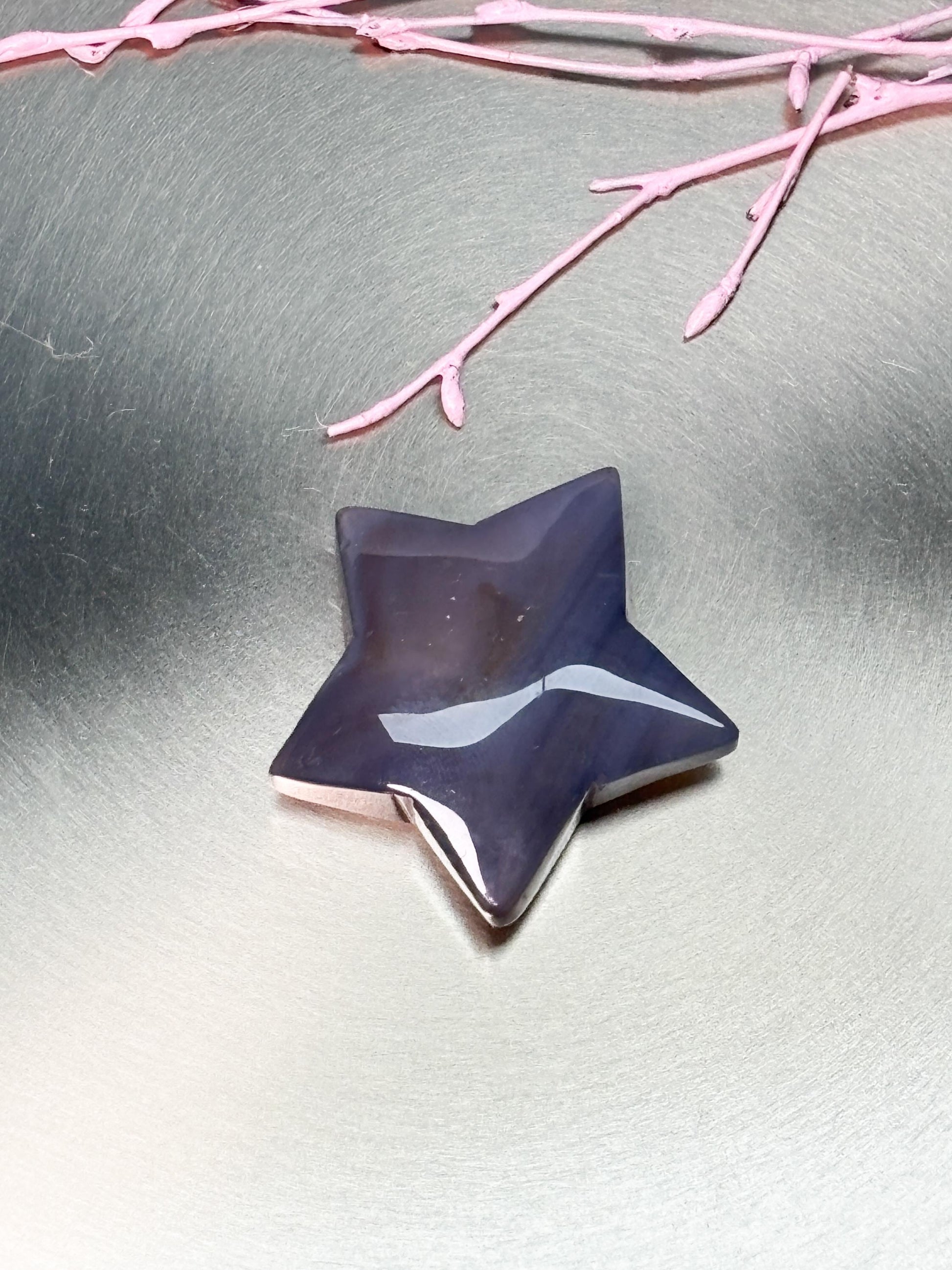 Achat Stern Naturstein grau poliert Deko Figur
