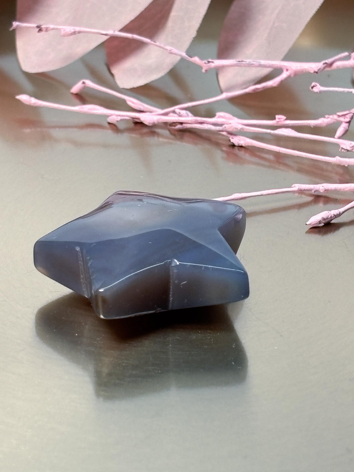 Achat Stern Naturstein grau poliert Deko Figur