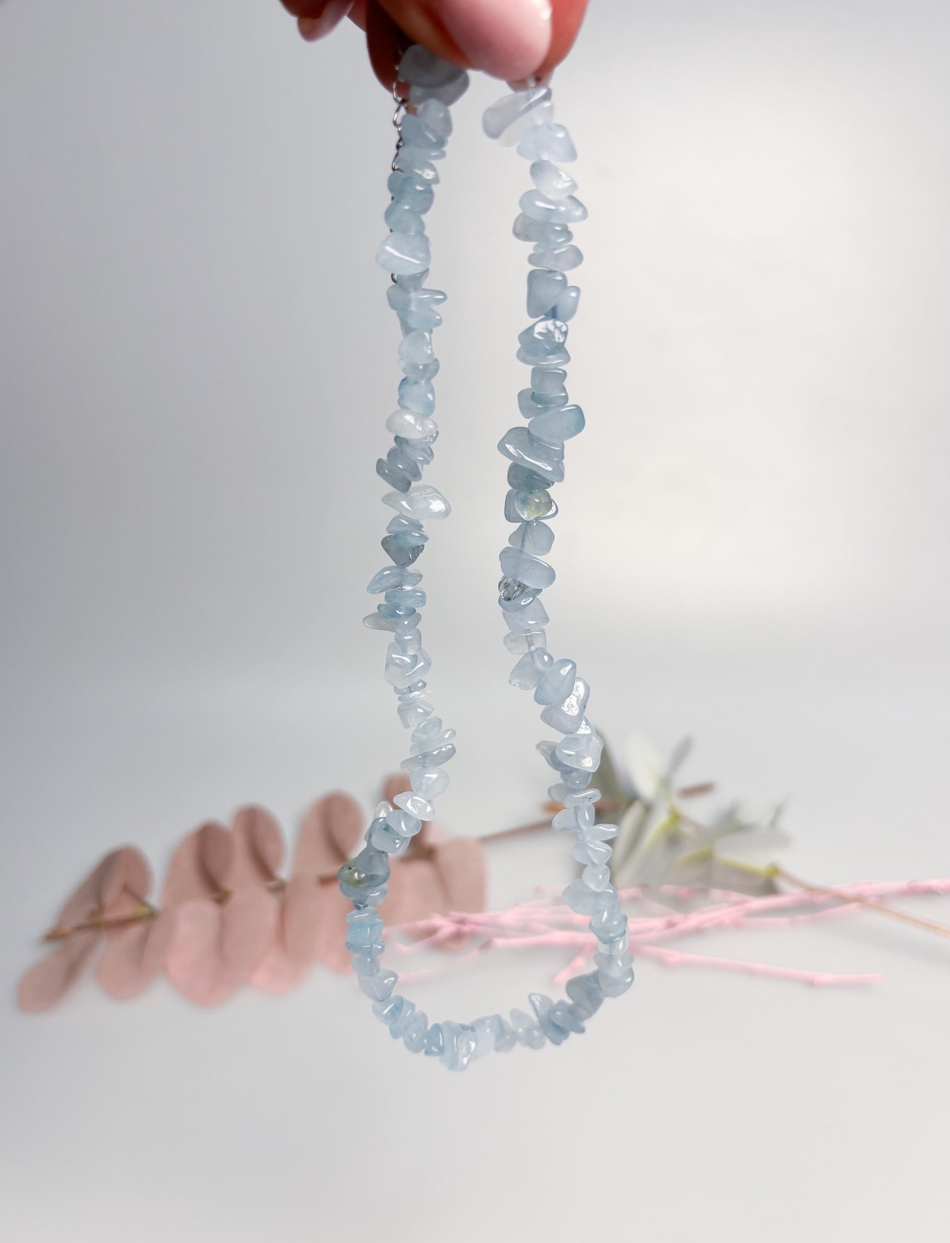 Aquamarin Splitterkette blau Naturstein 40 cm mit Verlängerung
