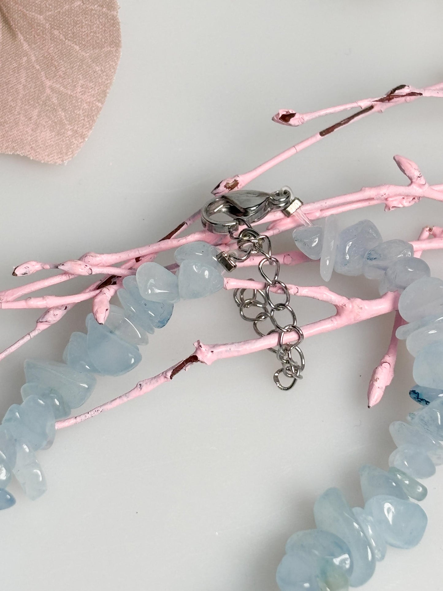 Aquamarin Splitterkette blau Naturstein 40 cm mit Verlängerung