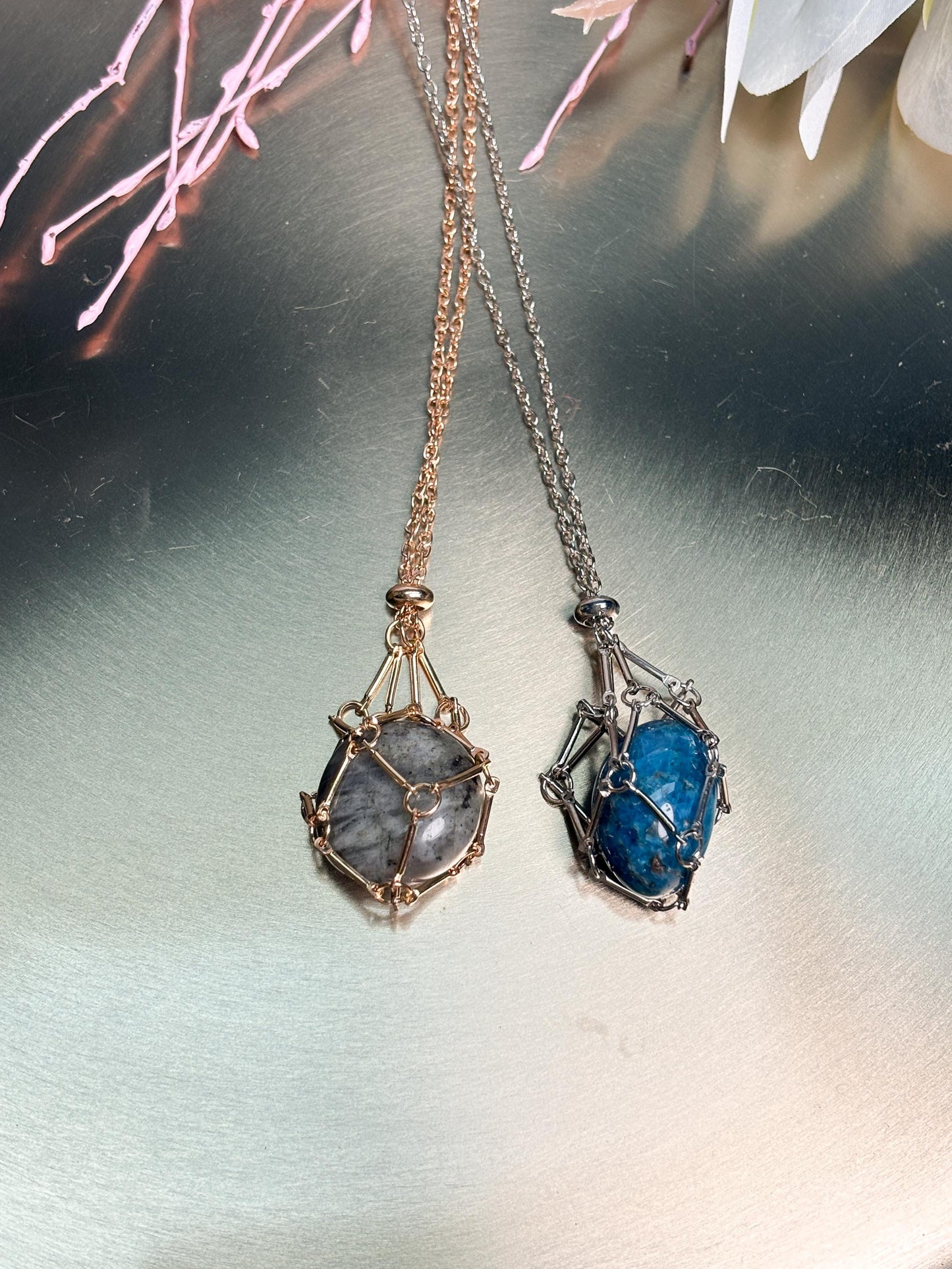 Edelstahl Cage Kette Kristallhalter Anhänger gold silber
