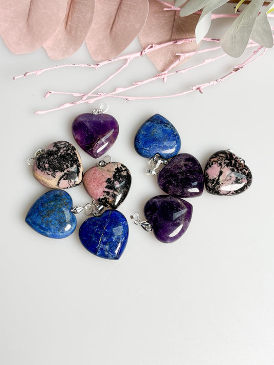 Edelstein Herz Anhänger Lapislazuli Amethyst Rhodonit Naturstein