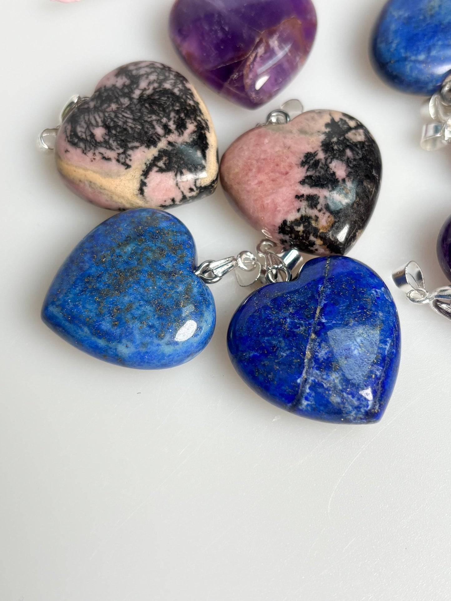 Edelstein Herz Anhänger Lapislazuli Amethyst Rhodonit Naturstein