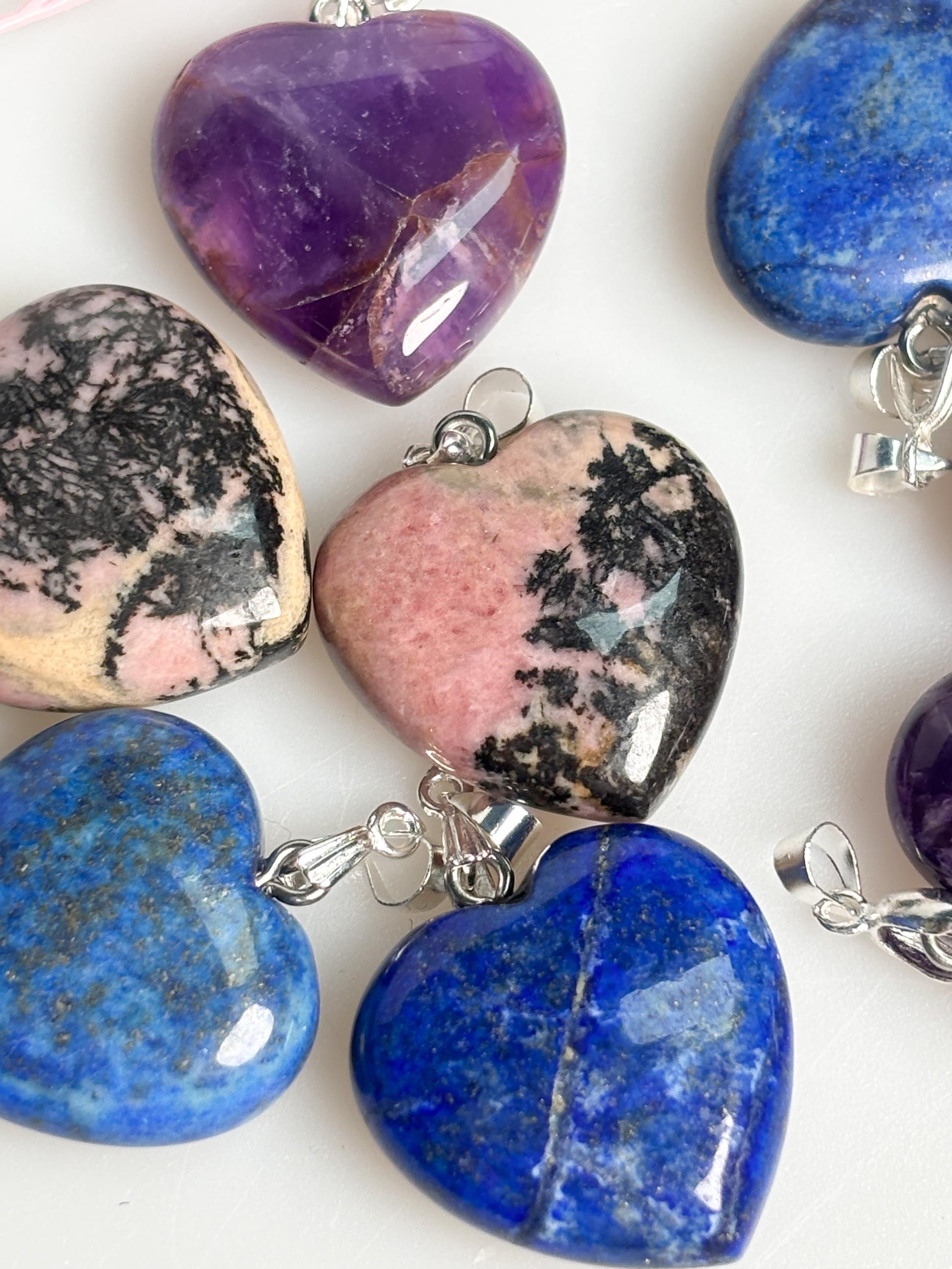 Edelstein Herz Anhänger Lapislazuli Amethyst Rhodonit Naturstein
