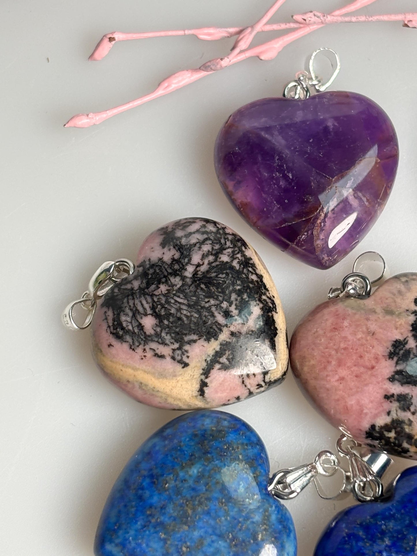 Edelstein Herz Anhänger Lapislazuli Amethyst Rhodonit Naturstein