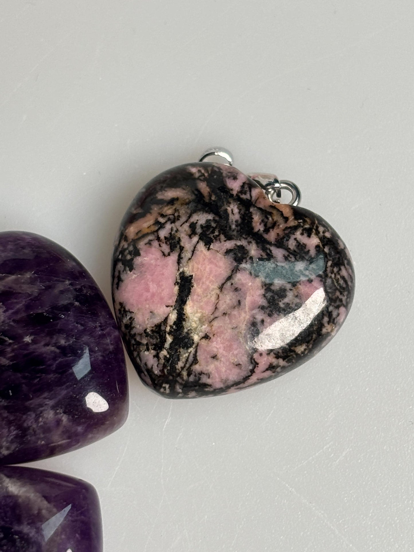 Edelstein Herz Anhänger Lapislazuli Amethyst Rhodonit Naturstein