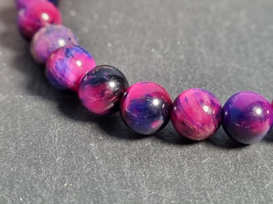 Armband Tigerauge Galaxy/6mm/ elastisch/ lila/ Stärke und Ausdauer