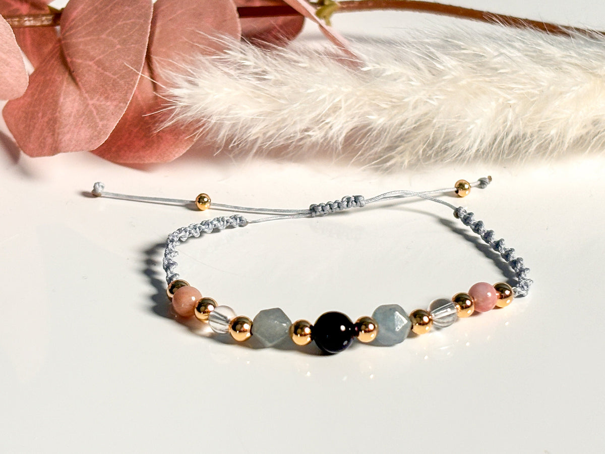 Armband Tigerauge, Aventurin, Rhodochrosit, Bergkristall