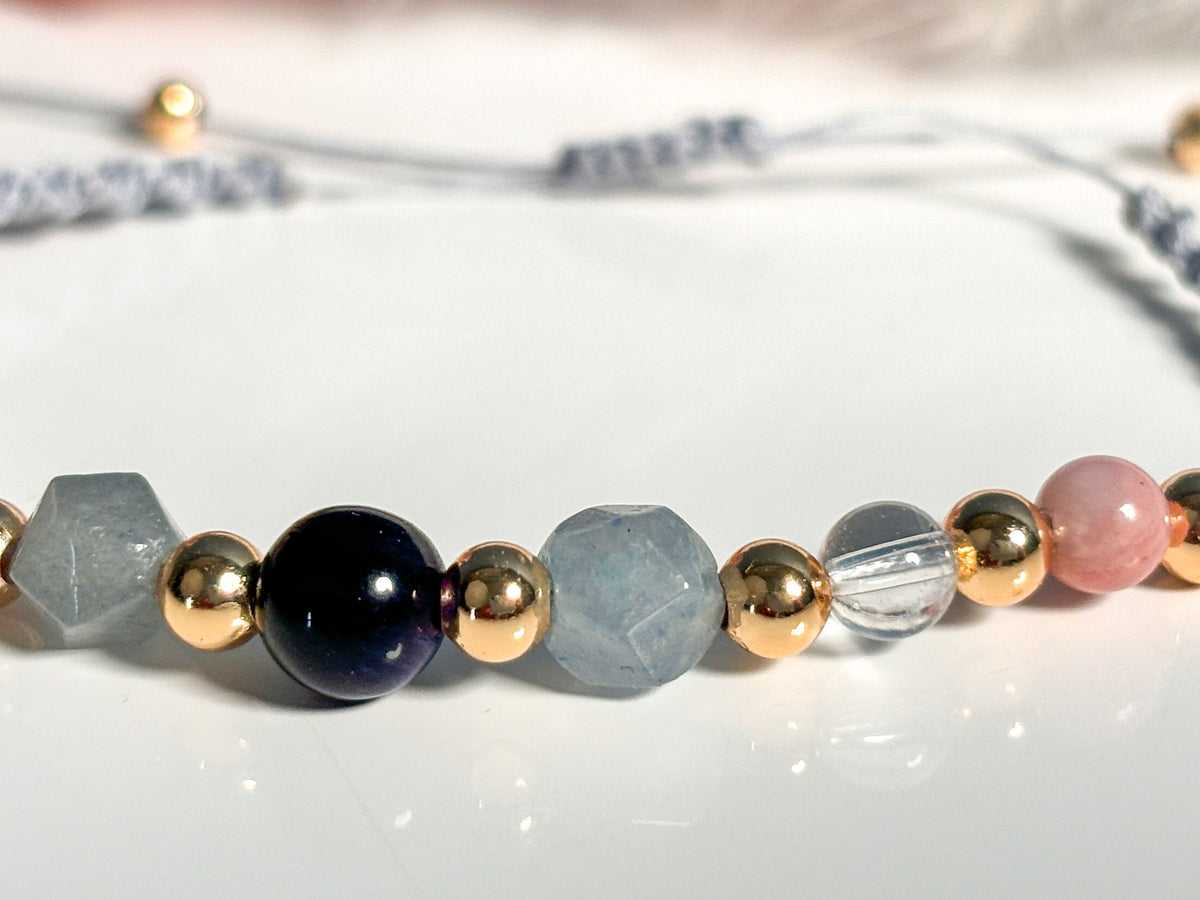 Armband Tigerauge, Aventurin, Rhodochrosit, Bergkristall