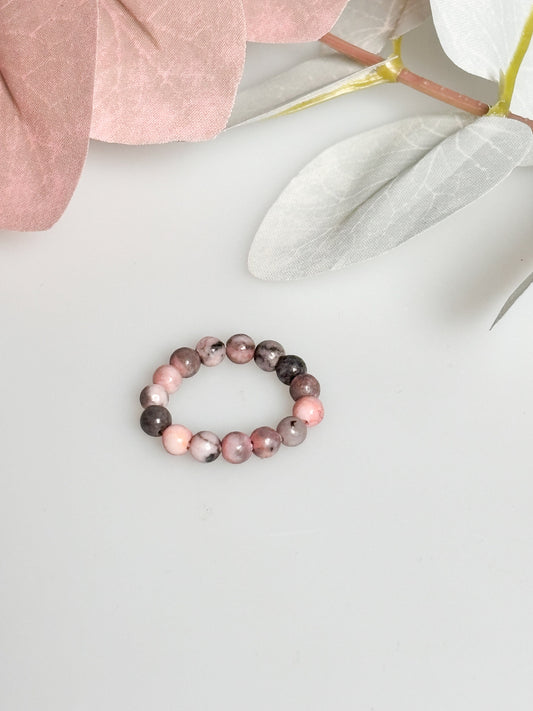 elastic ring|Pink Zebra Jasper| 4mm crystal beads