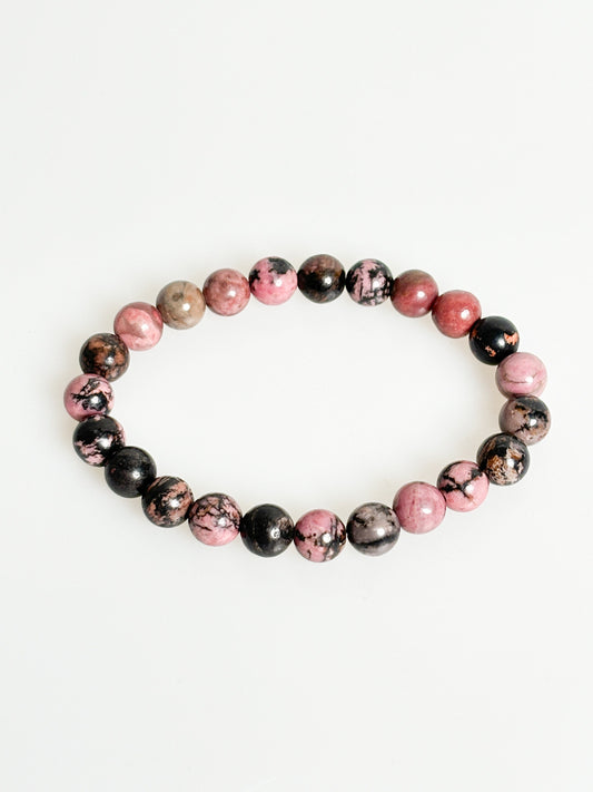 Rhodonit Armband elastisch|Heilung|Herzchakra| 8mm Perlen| Heilstein| Edelstein| rosa |schwarz