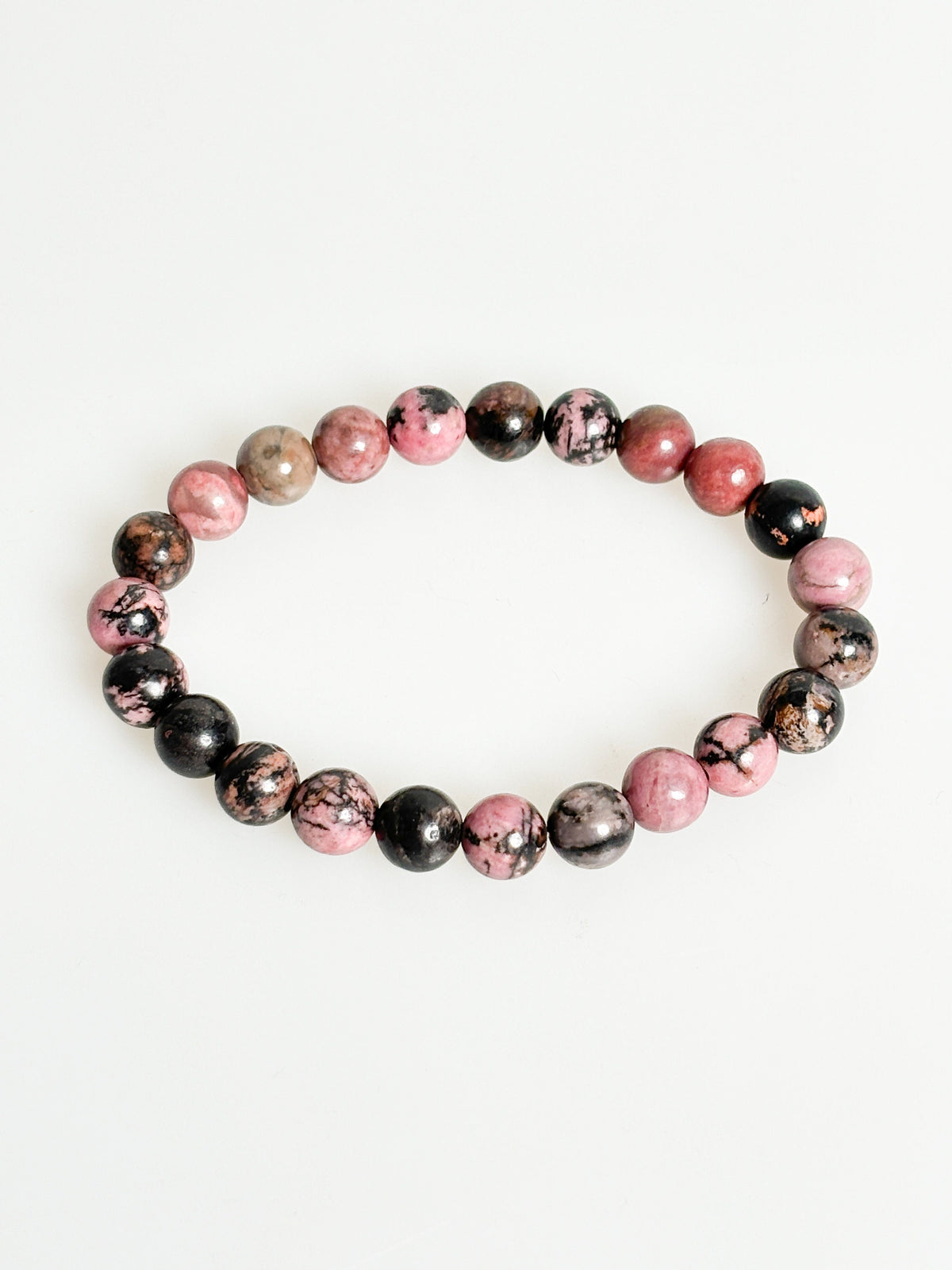 Rhodonit Armband elastisch|Heilung|Herzchakra| 8mm Perlen| Heilstein| Edelstein| rosa |schwarz