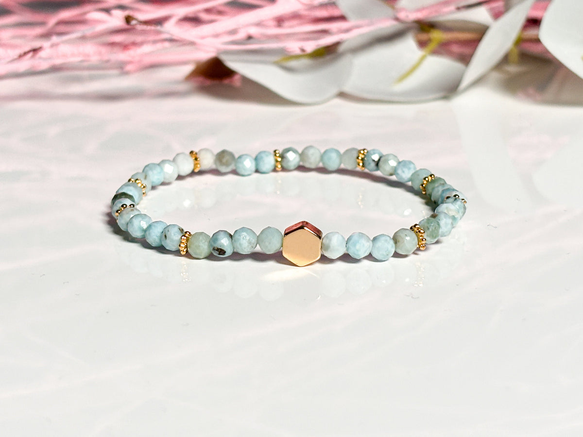 zartes Larimararmband/4mm/ Balance und Harmonie/ elastisch/ hellblau
