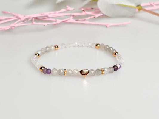 Zartes Armband mit Rosenquarz, Labradorit, Mondstein und Amethyst