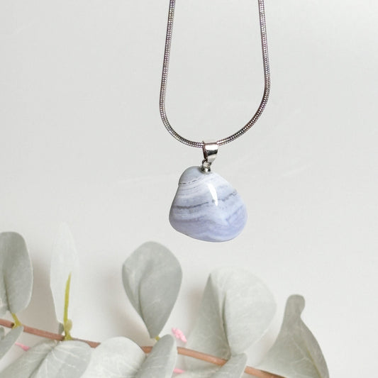 Delicate Chalcedony Pendant - Tumbled Stone approx. 2x1.6cm light blue blue Lace