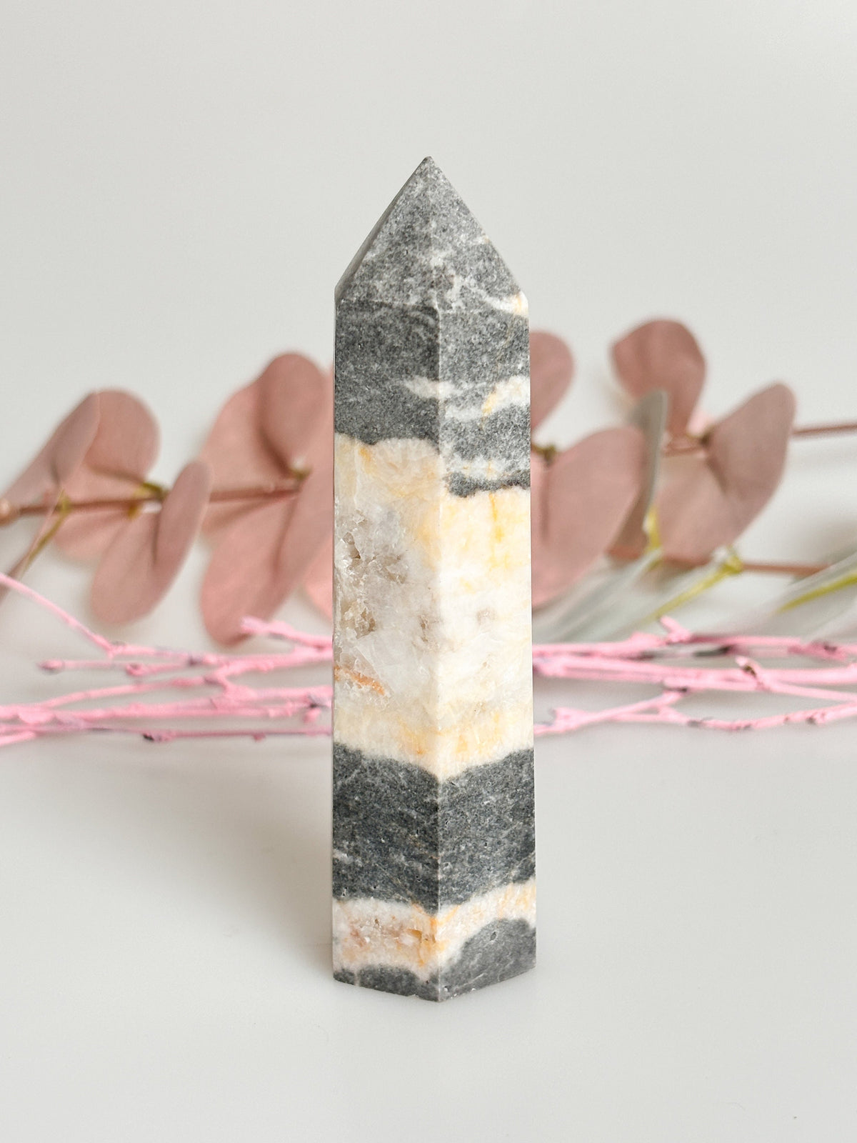 Pink Zebra Jaspis Turm - Natürliches Schmuckstück, 9,3x2,6cm, 100g