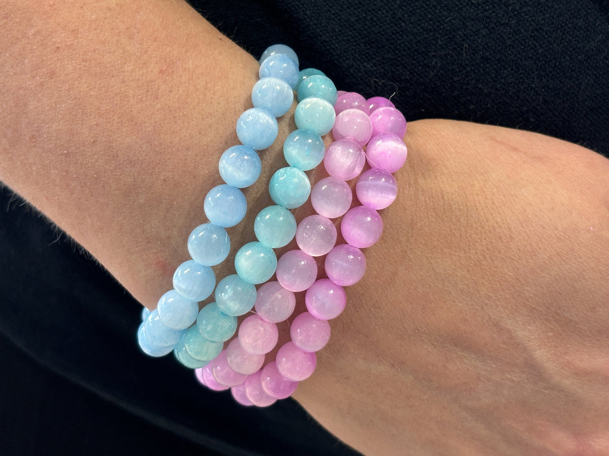 Elastische Selenit Armbänder 8mm | Sommerfarben | Handgefertigter Schmuck | Spirituelle Energie | Geschenkidee