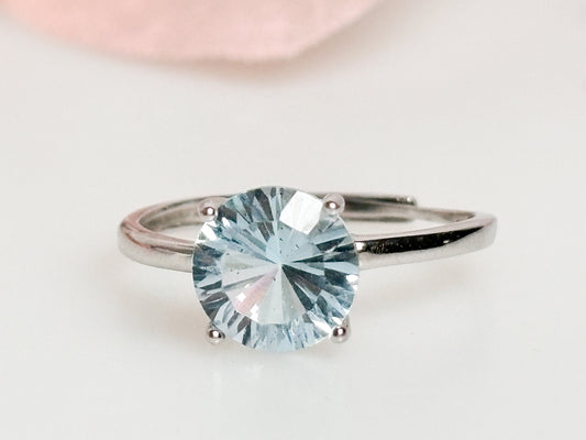 Blue Topaz 925 silver ring with faceted stone, adjustable size - statement ring|engagement ring|statement ring