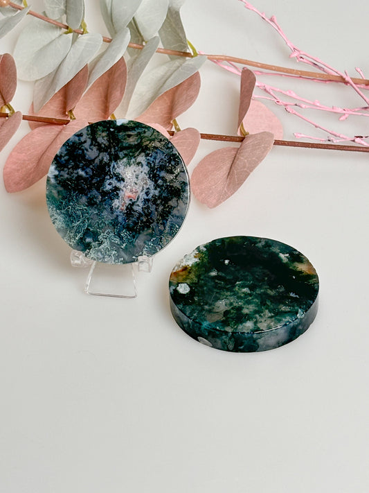 Moss agate slices approx. 5.3cm - decoration or coaster - ideal for energizing - natural gemstone coasters