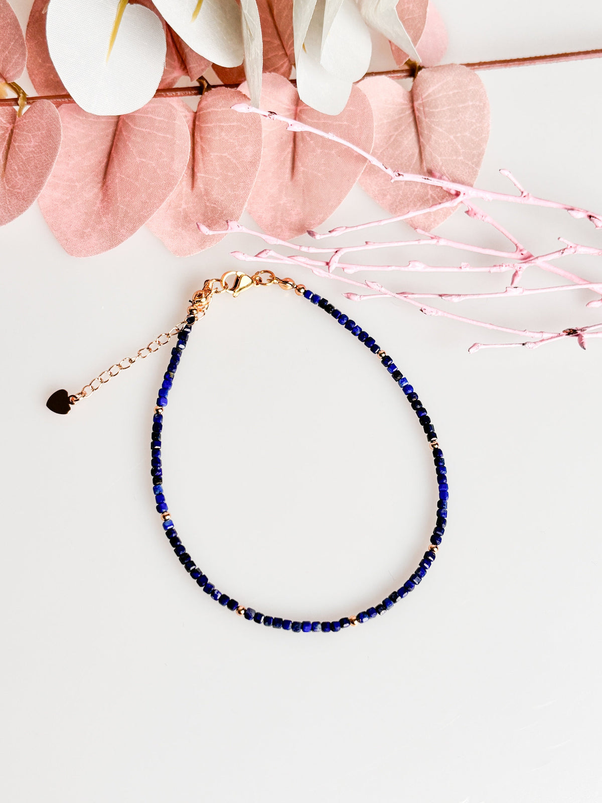 Delicate lapis lazuli bracelet or anklet with 2mm cube beads – handmade gemstone jewelry