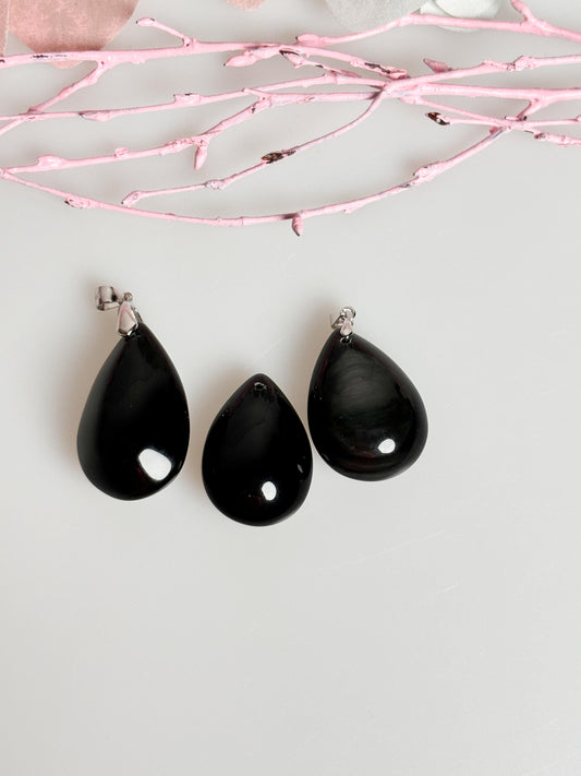 Chunky Obsidian Drop Pendant, Noble Obsidian Jewelry, Statement Pendant Made of Black Obsidian, Elegant Crystal Pendant