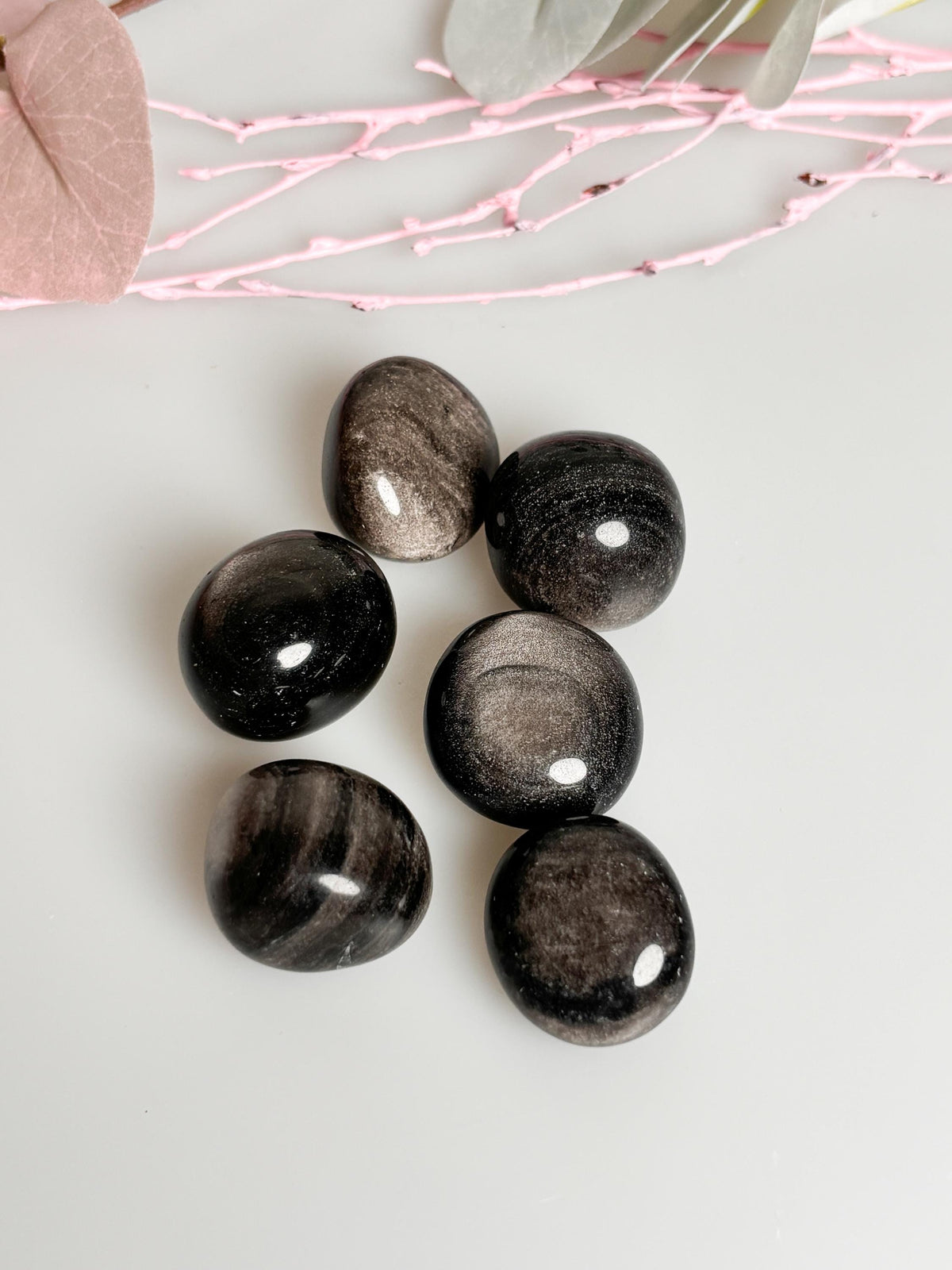 Silver Obsidian Tumbled Stones – With unique flash effect, energy stone for protection, healing &amp; meditation, approx. 2.3cm