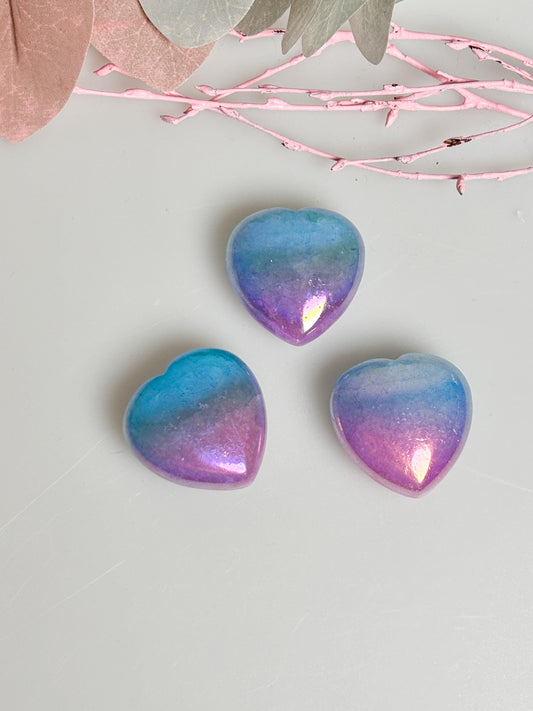 Blau-pink Angel Aura Herz 3 cm – Magisches Dekoobjekt, Heilstein, perfektes Geschenk für spirituelle und Edelsteinliebhaber