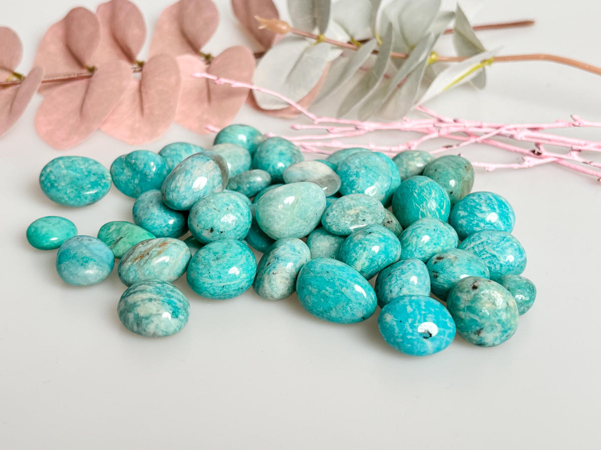 Amazonite tumbled stones set of 2 - various sizes - gemstones for balance &amp; harmony - perfect for collectors