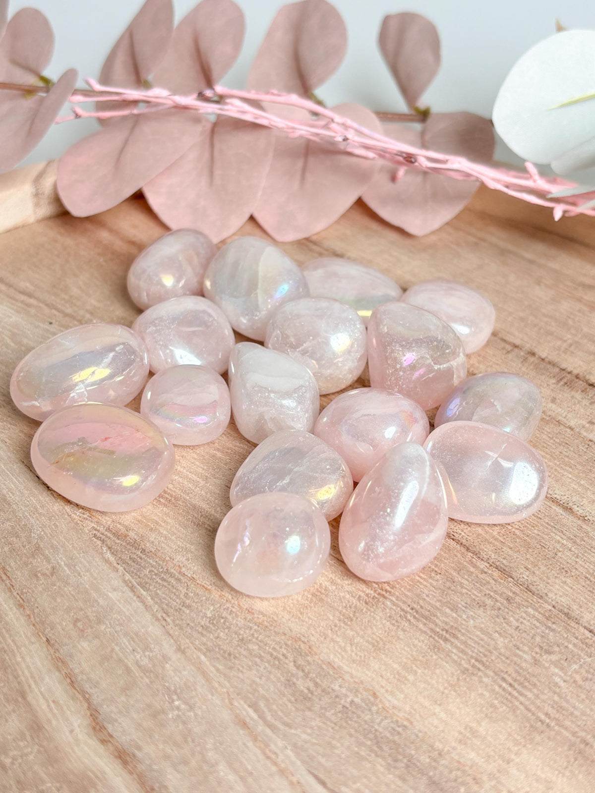 Angel Aura Rosenquarz Trommelsteine  Schimmernde Heilsteine für Harmonie & Energie, ideal zur Dekoration oder Meditation