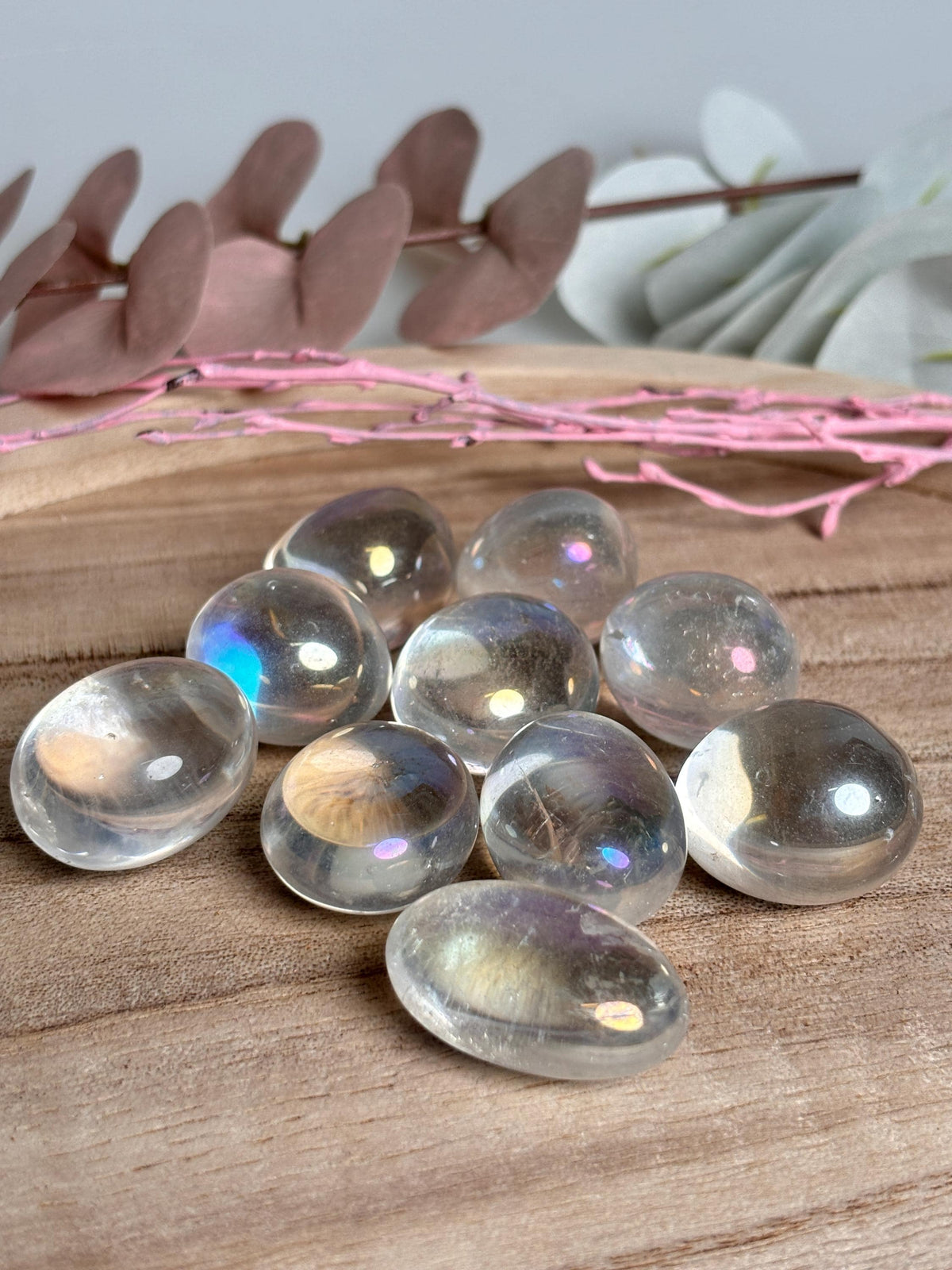 Angel Aura Quarz Trommelsteine  schimmernde Regenbogen Kristalle, ideal für Meditation & Dekoration