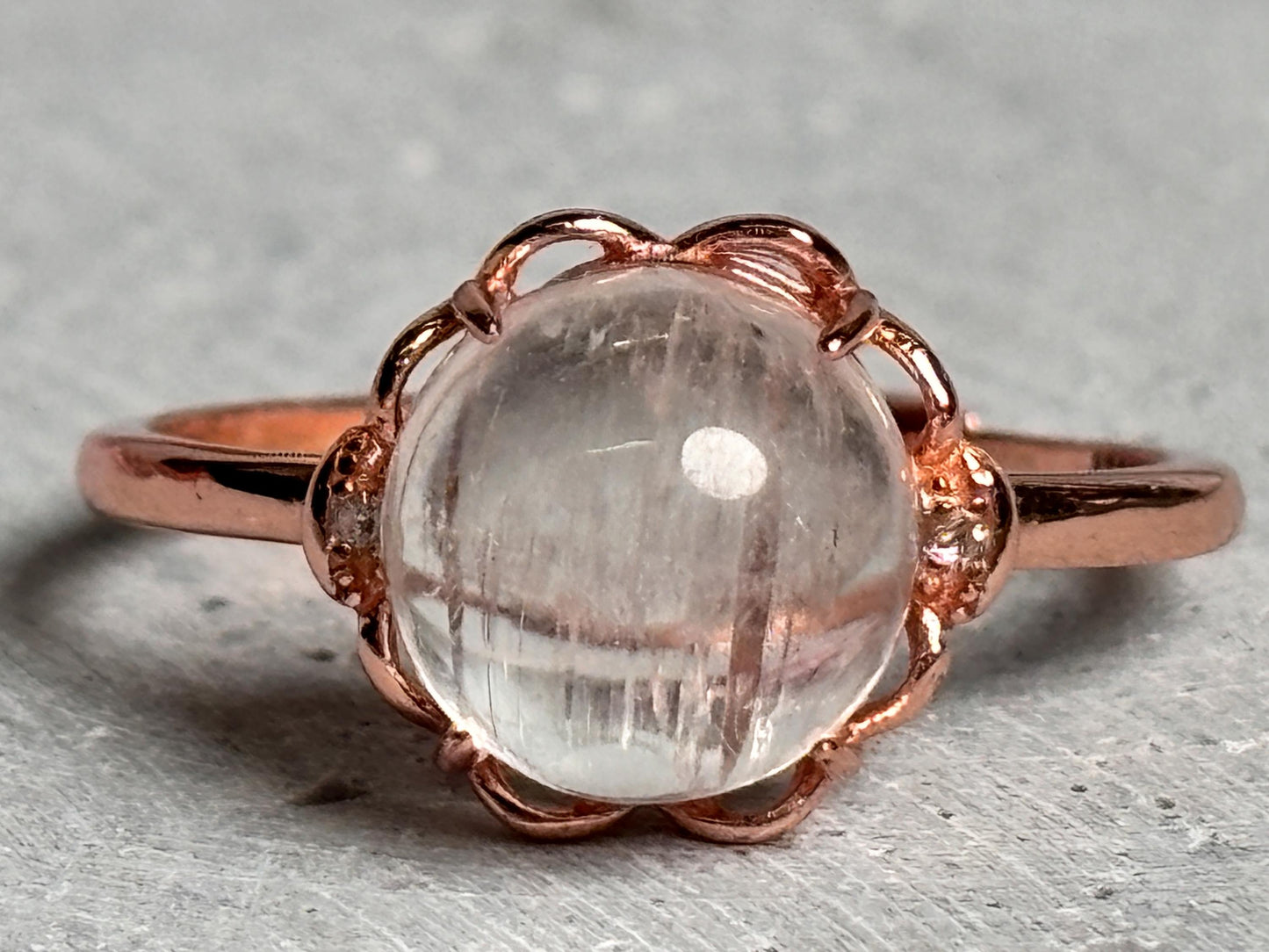 925 Silberring rosévergold, größenverstellbar mit großem transparentem Kunzit Stein  eleganter Schmuck für jeden Anlass