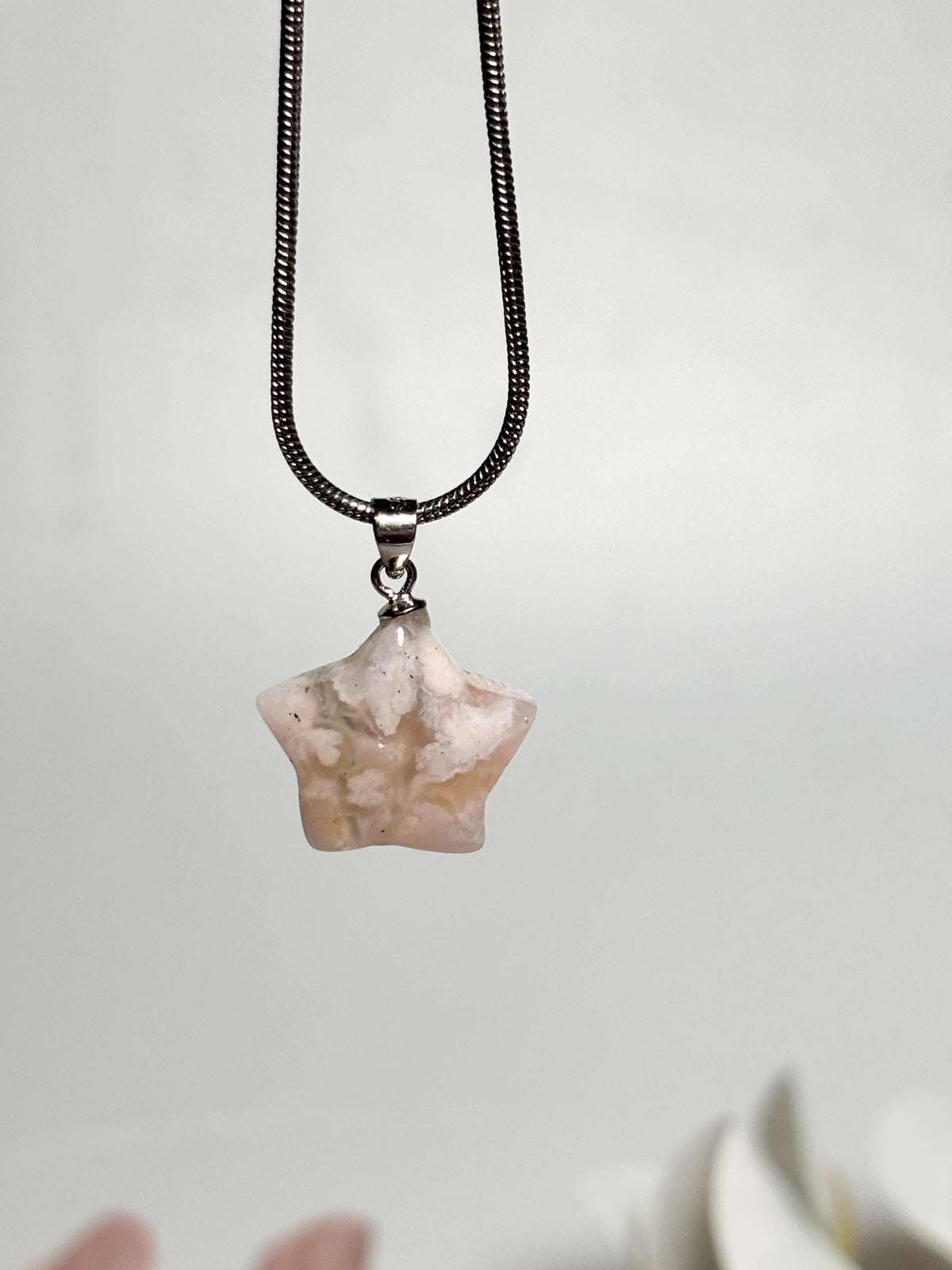 Kleine Blumenachat Stern Kettenanhänger | 925 Silberöse | Naturstein Stern Schmuck