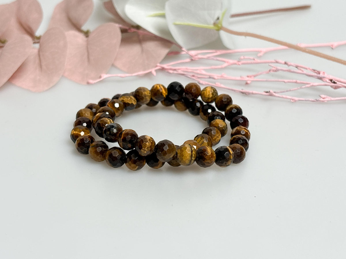 Facetiertes Tigerauge Armband 8mm  Elastisch, Schutz & Stärke, Goldbraun, Edler Glanz