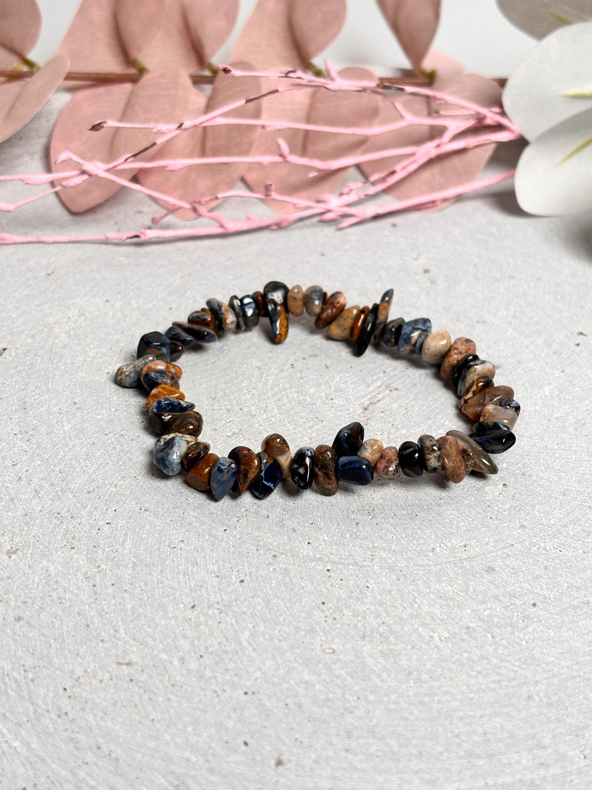 Pietersit Armband elastisch, Splitterarmband 6mm, Edelstein Schmuck 17,5cm, Naturstein Armband handgefertigt