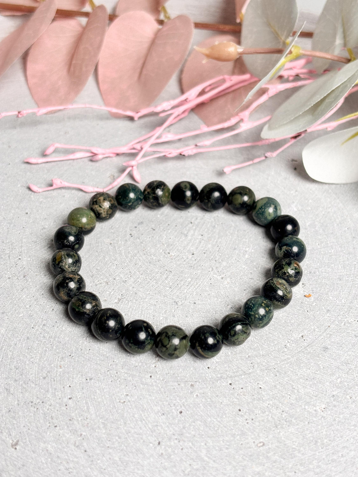 Kambaba Jaspis Perlenarmband  Elastisches Armband aus Krokodil Jaspis  Naturstein Schmuck für Balance & Erdung