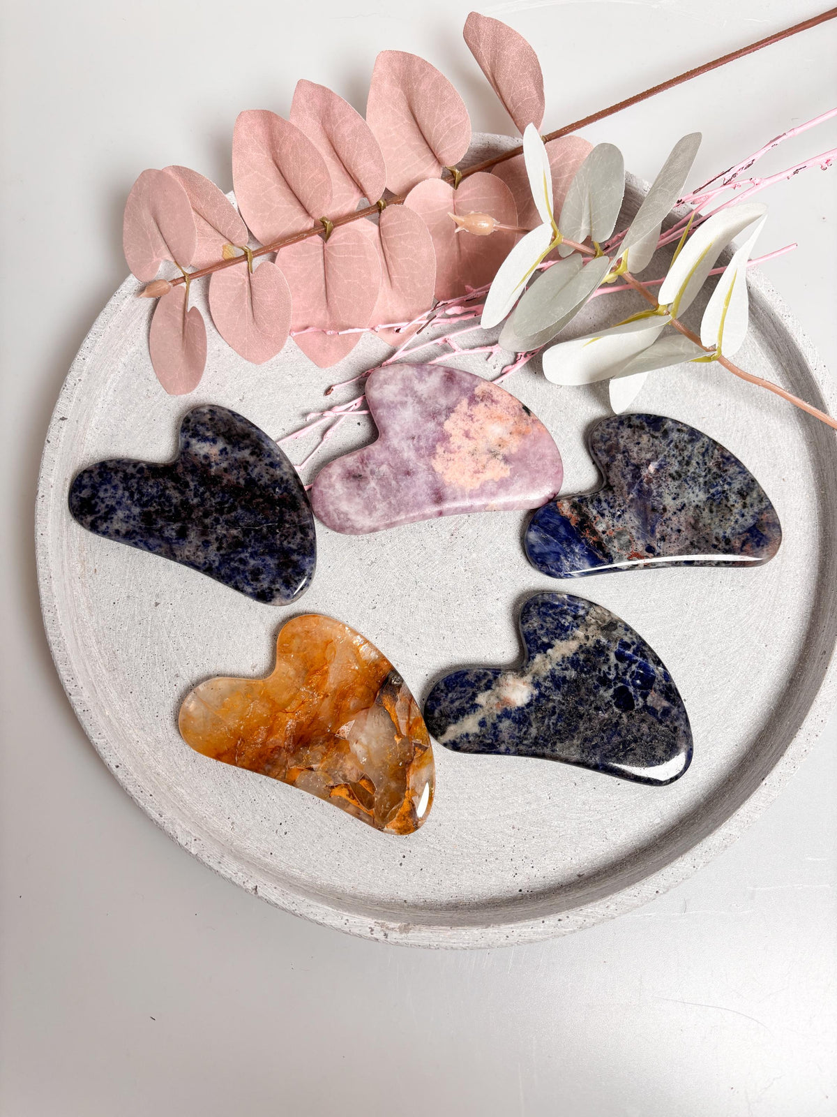 Gua Sha Massagestein  Sodalith, Lepidolith & Golden Healer | Kristall Gesichtsmassage