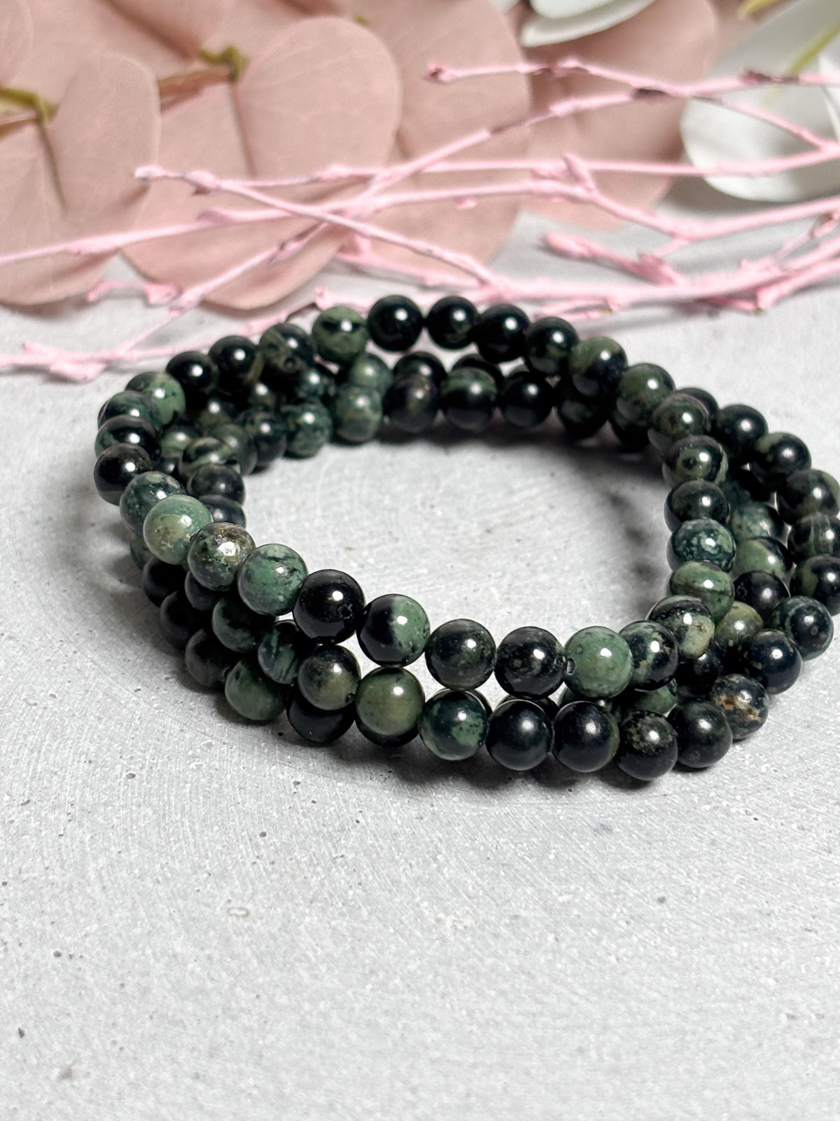 Kambaba Jaspis Perlenarmband 6mm  Elastisch, Naturstein Armband grün, Heilstein Schmuck, Geschenk Idee