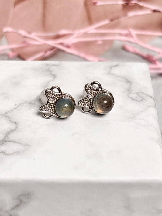 925 Silber Ohrstecker mit Labradorit Kugel und Schleifchen  Zarter Edelstein Ohrschmuck  Geschenkidee für Frauen  Silber Ohrringe