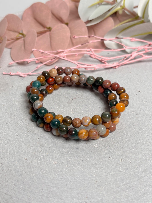 Elastisches Ocean Jaspis Perlenarmband 6mm  Naturstein Schmuck, Harmonie & Balance