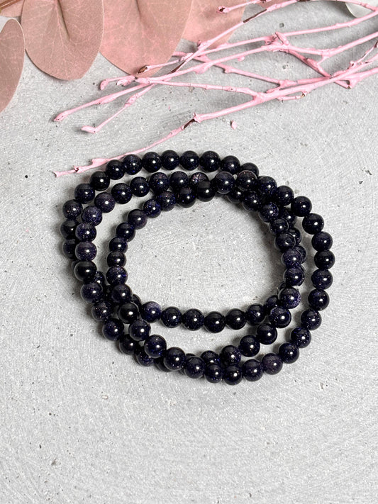 Elastisches Armband Blaufluss 6mm  Funkelndes Perlenarmband Damen  Blaues Heilstein Armband  Geschenk für sie  Kristall Schmuck handmade