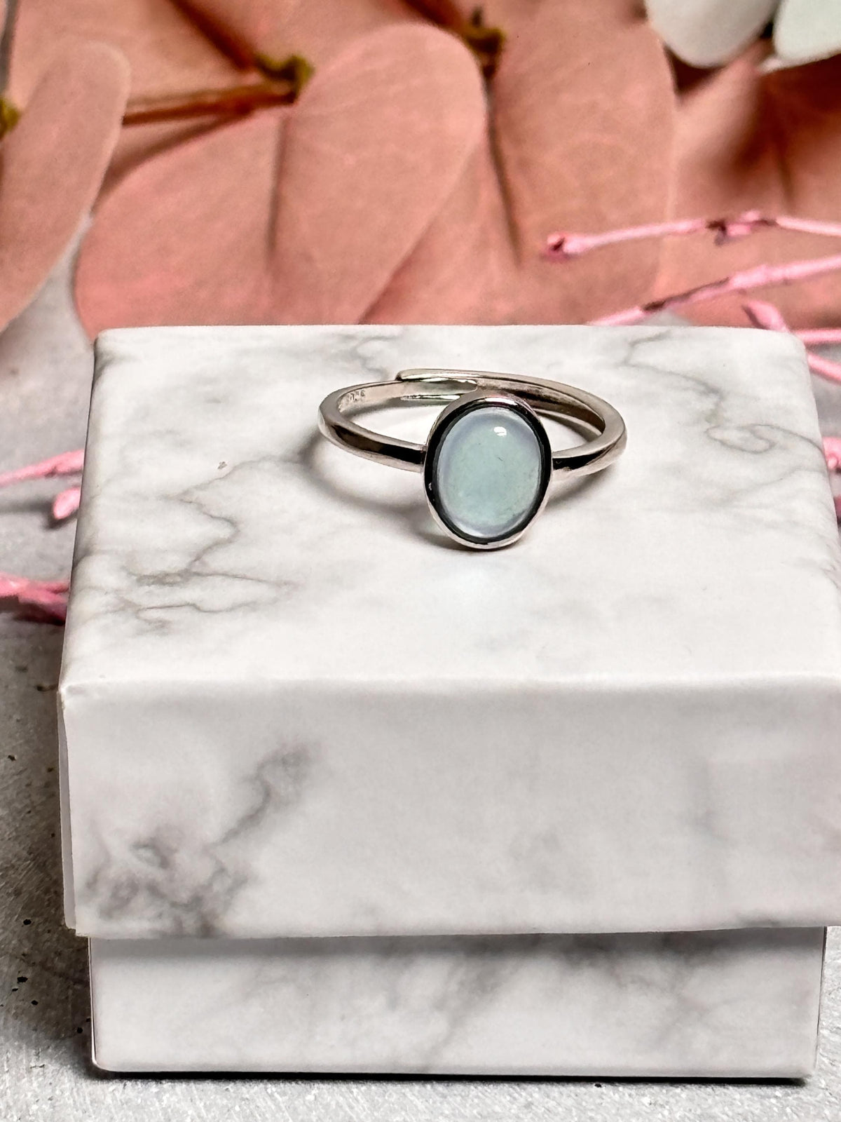 925 Silber Ring mit Ovalem Aquamarin  Größenverstellbar  Edelstein Schmuck für Damen