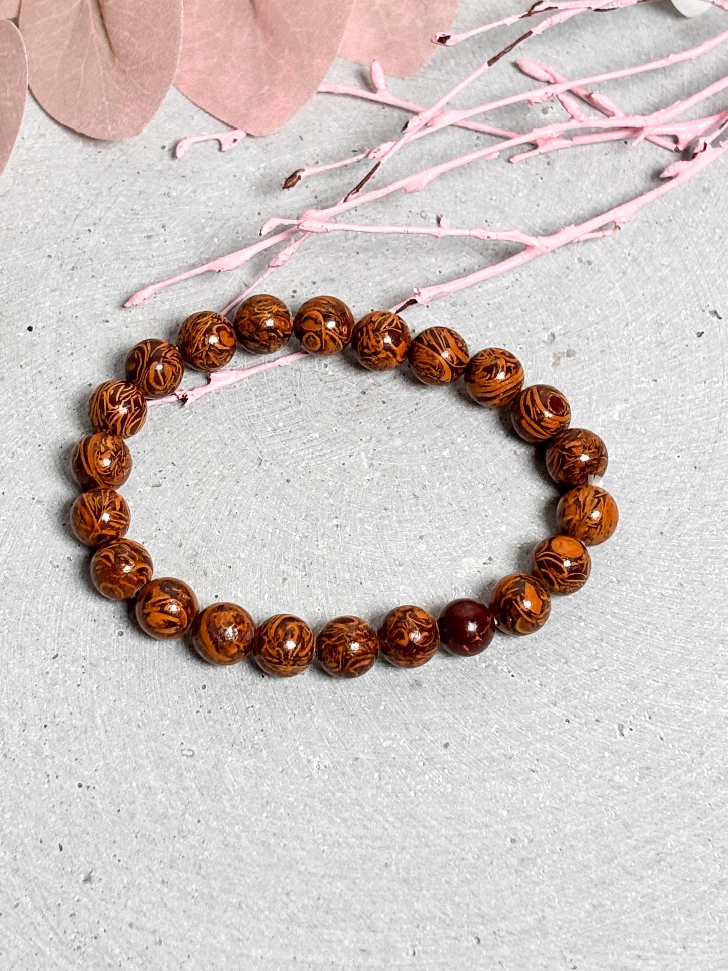 Naturstein Armband Mariam Jaspis | 8,8mm Perlen | Elastisches Perlenarmband 17,5cm
