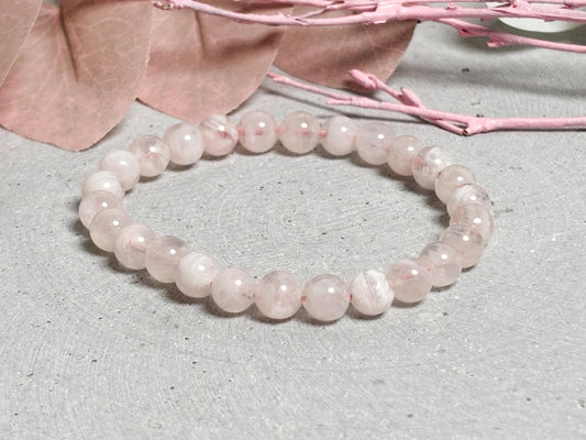 Rosa Schneeflockenquarz Armband 7mm  Naturstein Perlenarmband  Edelsteinarmband Handgemacht  Heilstein Schmuck Damen Geschenk