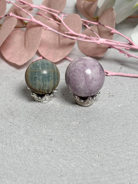Edelstein-Kugeln Kunzit 2,4cm & Blauer Onyx  2,1 cm Kristalle zur emotionalen Balance, Chakra-Steine, spirituelle Deko