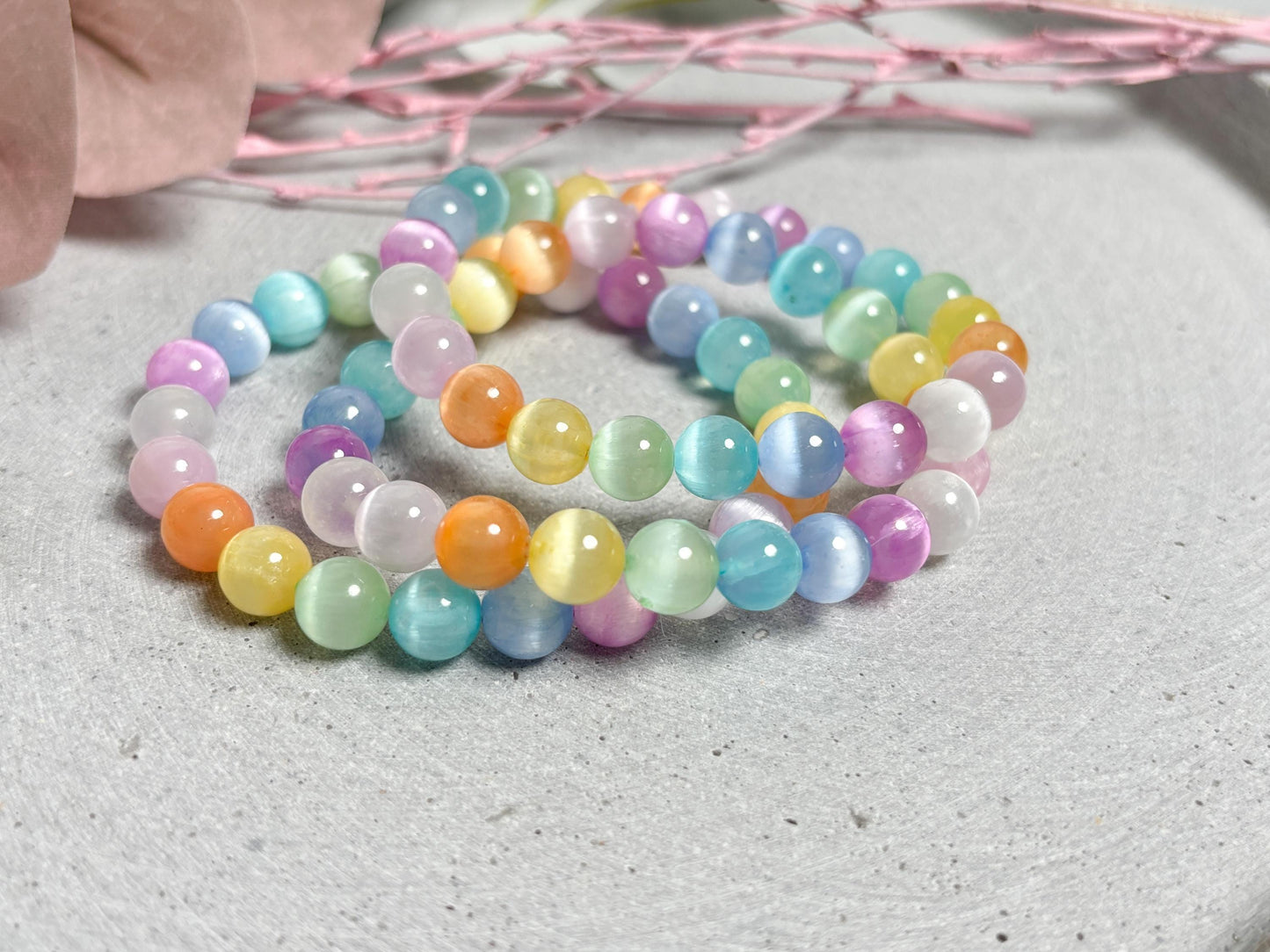 Regenbogen Selenit Perlenarmband 8mm  Bunter Heilstein Schmuck  Spirituelles Geschenk  Boho Armband